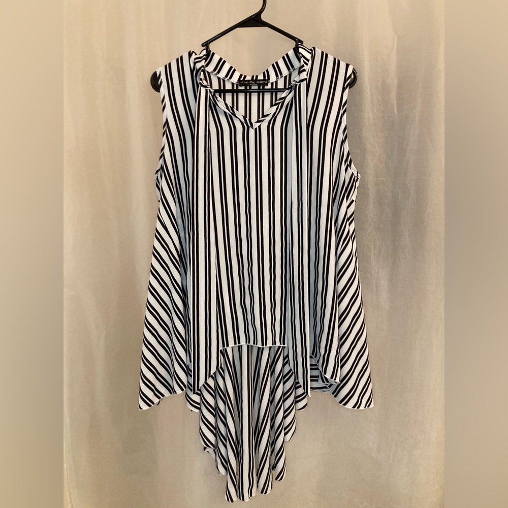 Black & White Striped Bow Tie High Low Tank